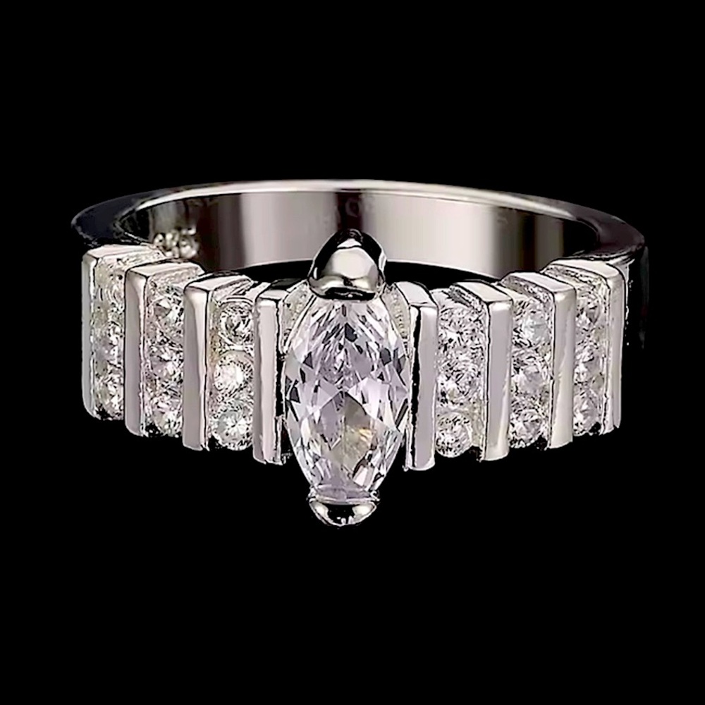 Clearance! MARQUISE SIMULATED DIAMOND PEAR PAVE WIDE BAND COCKTAIL RING - Picture 3 of 5